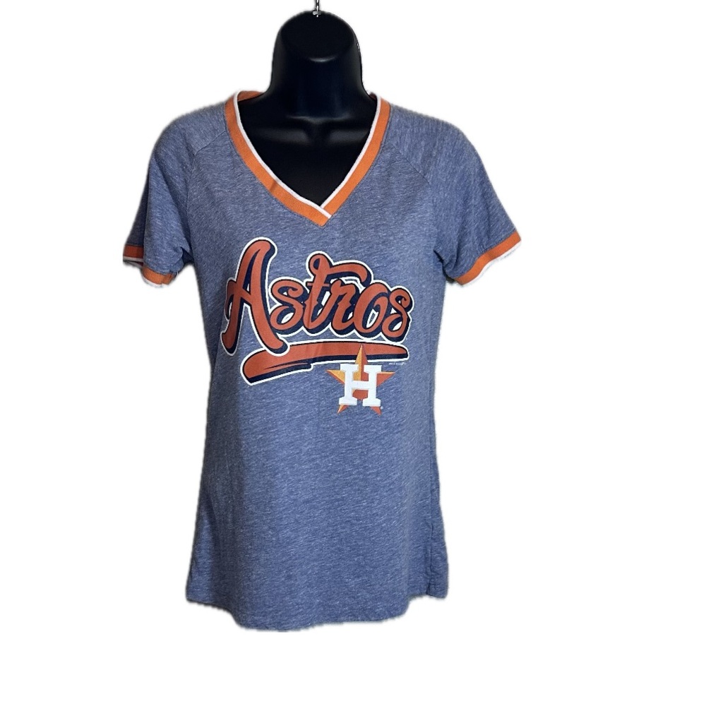 MLB Houston Astros T-shirt Heather Blue V Neck fitted size medium - Picture 2 of 10